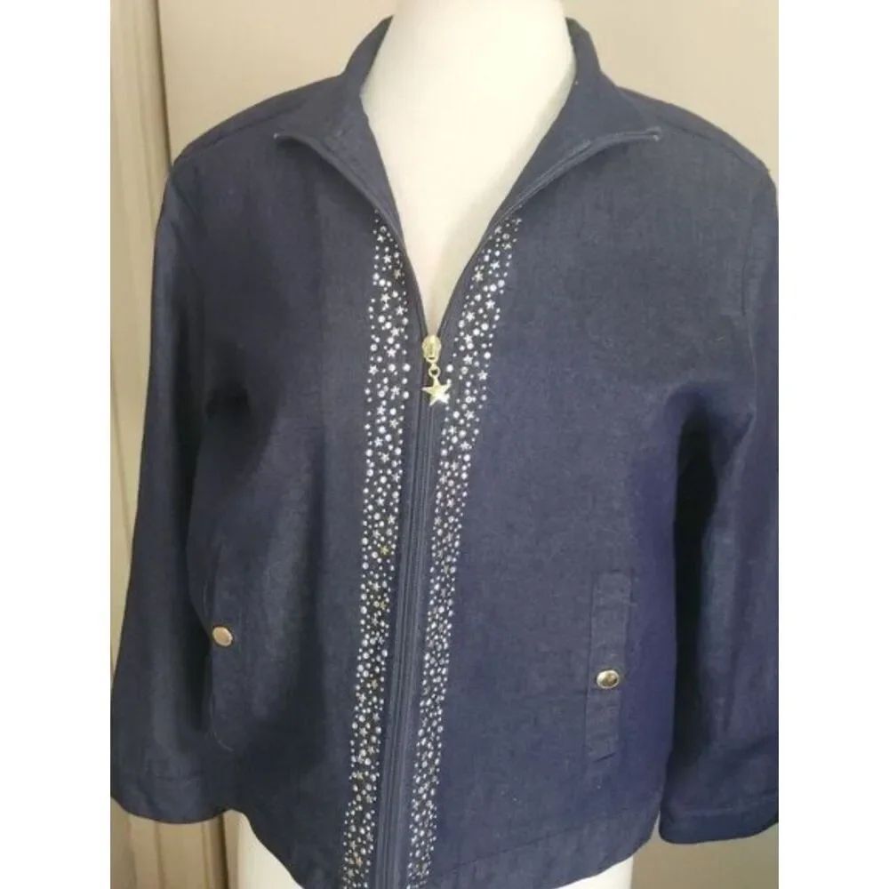 Drapers &âDamon's Petite Navy Embellished Zip-Front Women's Jacket